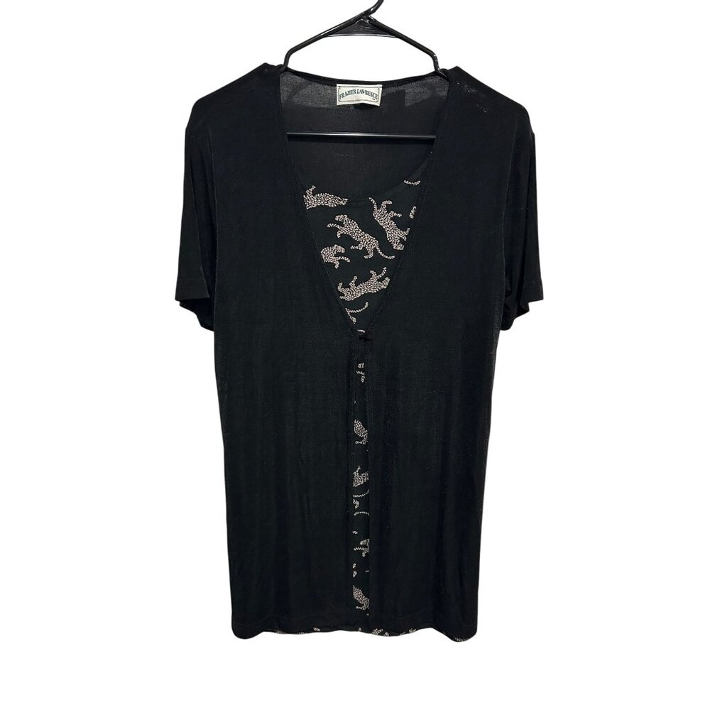 Frazier Lawrence Leopard Accent Short Sleeve Lightweight Open Front Cardigan